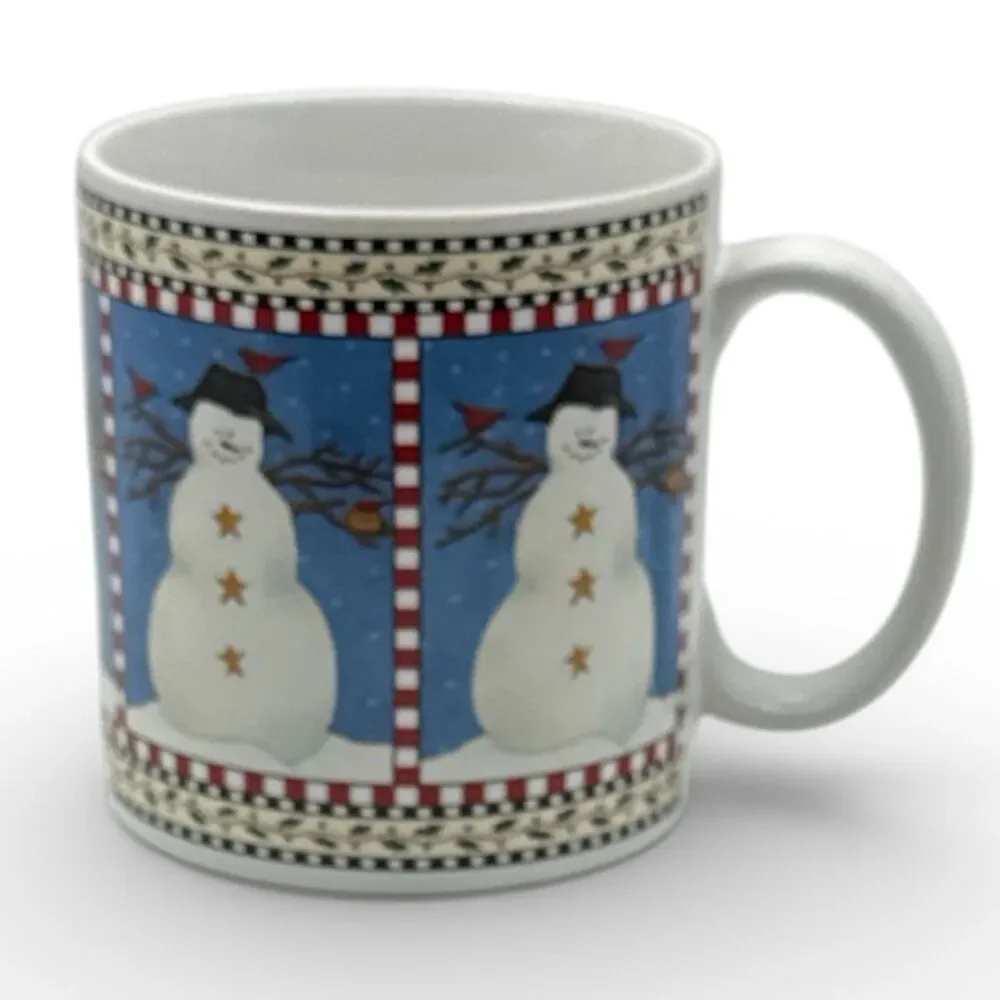 Vintage Debbie Mumm Sakura Snowmen Coffee Mug And Salad Plate Set